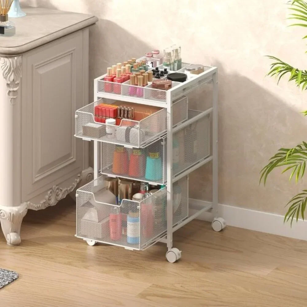 New Rolling Makeup Cart Organizer, 3-Drawer White Vanity Storage with Wheels